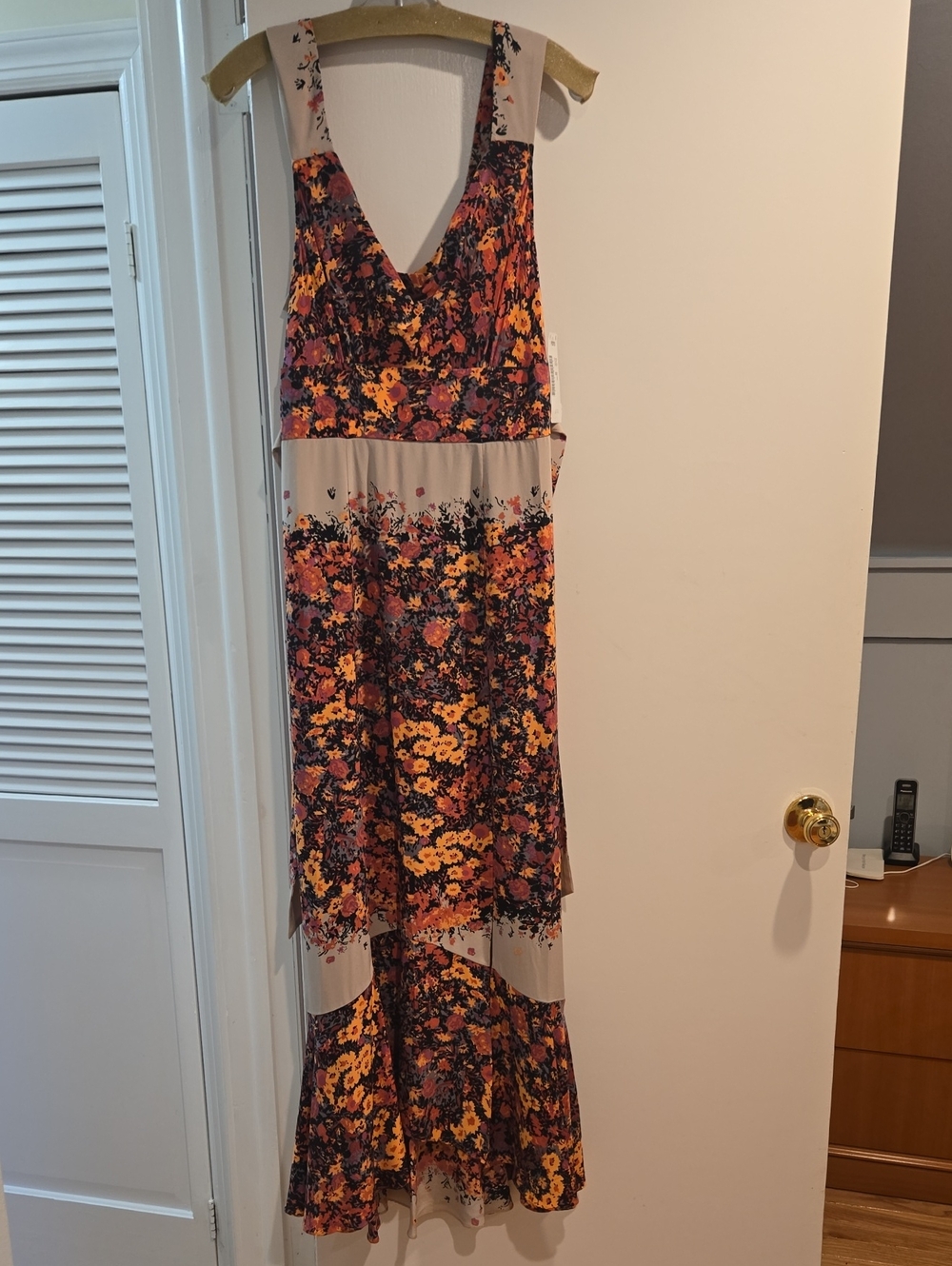 TC Floral High-Low V-Neck Maxi Dress in Yellow and Burgundy
